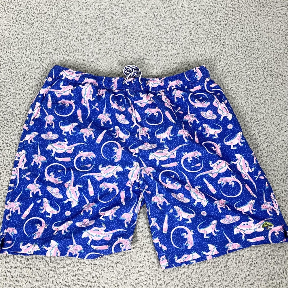 Peter Millar Seaside Swim Shorts Mens Large Blue Iguana Beer Lined Trunks